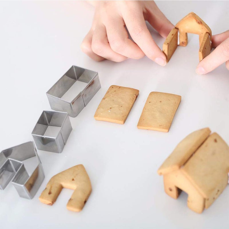 SIENON Gingerbread House Cookie Cutter Set 3pcs, 3D Stainless Steel Mini Christmas House Cookie Cutter Kit, Ginger bread Biscuit Cookie Mold Mug Topper, Xmas Holiday DIY Baking Tools - Image 3